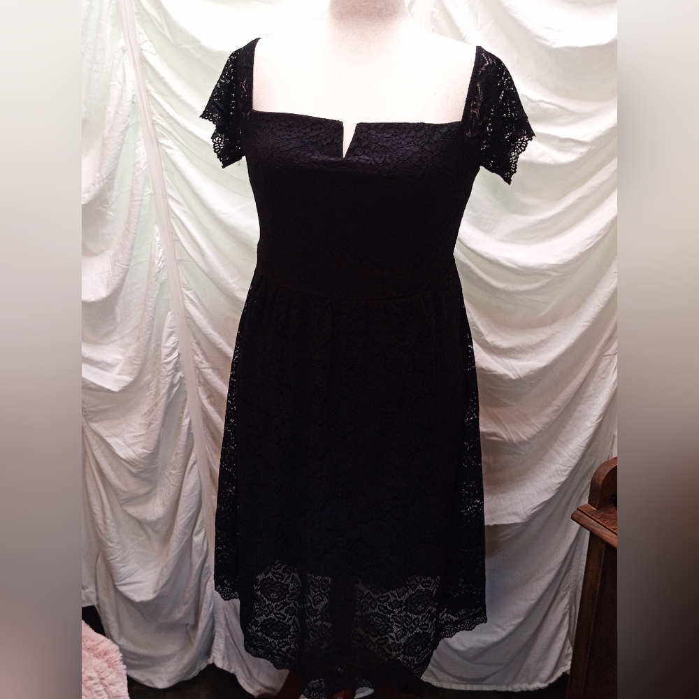 Grace Karin Black Lace Midi Dress with Square Notch Neckline